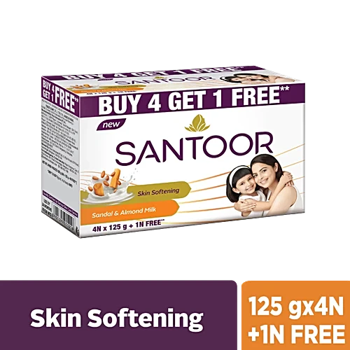 Santoor Sandal & Almond Milk Soap (Buy 4 Get 1 Free)